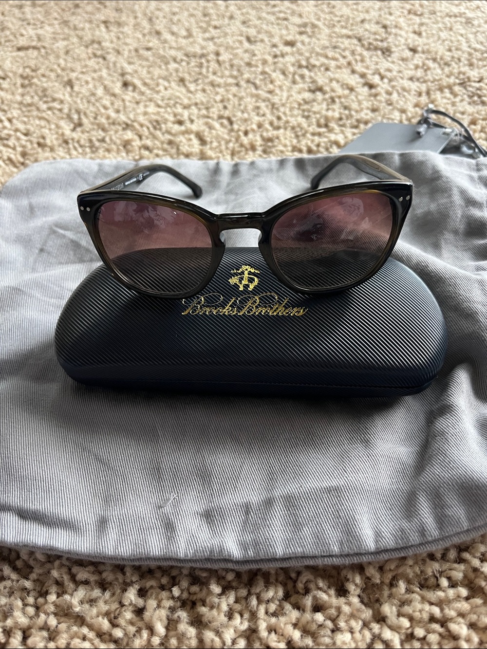Brooks Brothers Black Frame Sunglasses with Purple-Tinted Lenses
